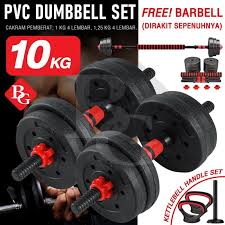Dumbbell Set 10kg Barbel Gym Fitness Angkat Beban Rubber Coating
