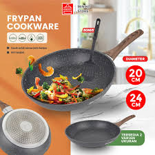 Wajan Frypan Granit Anti Lengket 24cm Wok Pan Penggorengan Marble Coating